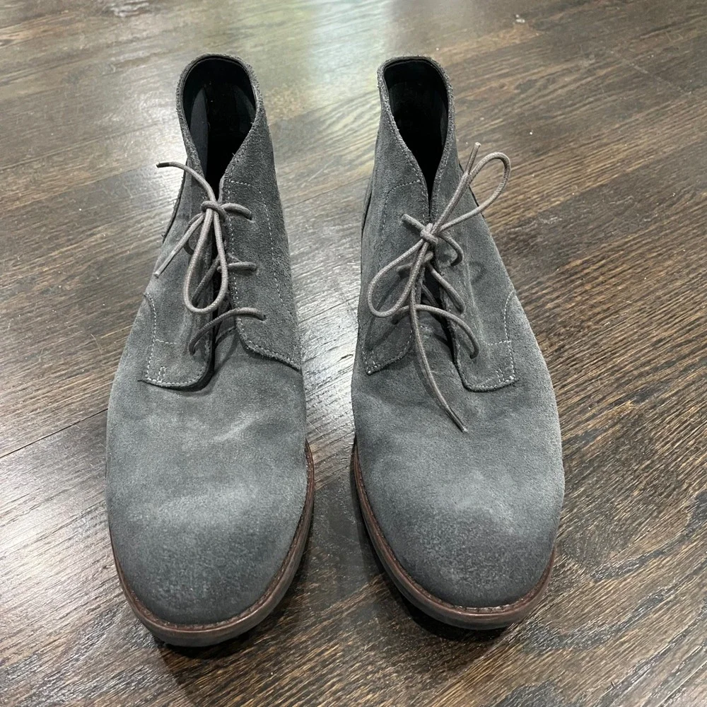 Clarks Flow Top Chukka Boots Mens 11 Blue Grey Suede Cushion Plus Desert Leather